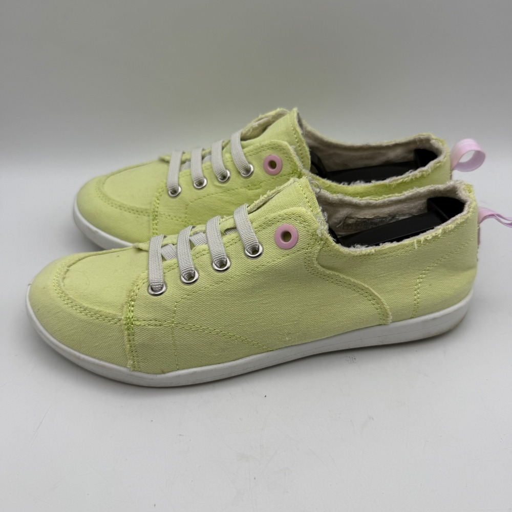 Vionic‎ Beach Pismo Sneakers Women 7 Green Yellow Canvas Frayed Slip On Shoes